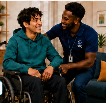 Support worker spending time with a wheelchair user